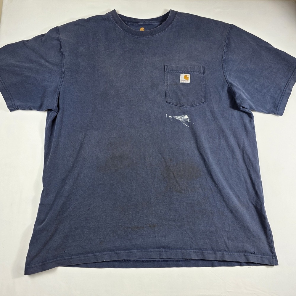 Carhartt Men's T-shirt XL Regular K87-NVY Workwear Pocket Short Sleeve Navy Stai